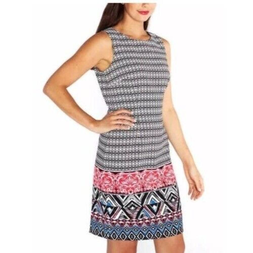 Mario Serrani Italy Shift Dress 6 Womens Geometric Design Sleeveless Back Zip
